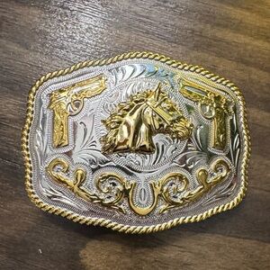 Two-Tone Gold & Silver Western Horse Head Belt Buckle